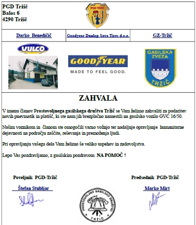 ZAHVALA ZA PODARITEV BENEDIČIČ 2015