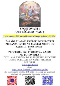 OBVESTILO ODPOVED FLORJANOVA PROCESIJA 2020